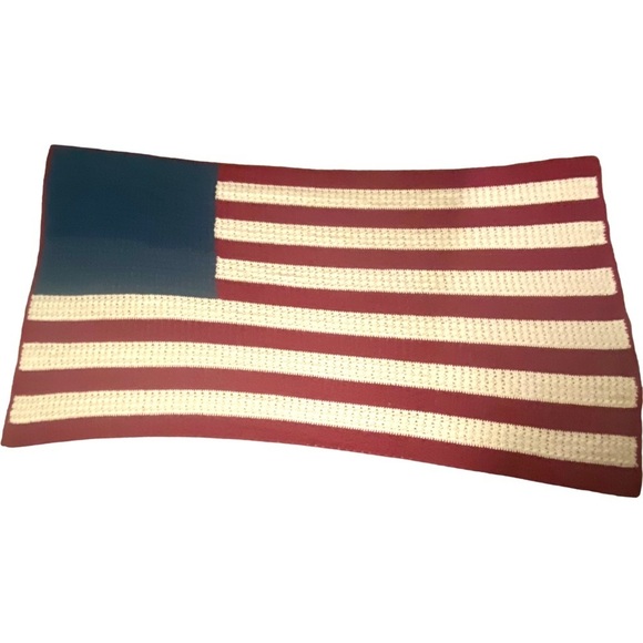 Handmade Large USA American Flag Crochet Afghan Throw Blanket 99 X 58 inches.